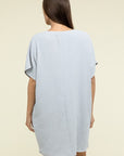 Zenana Woven Airflow V Neck T-Shirt Dress with Pockets