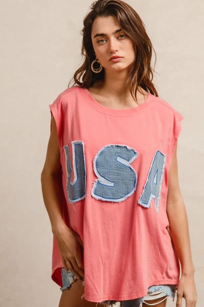 BiBi Washed Jersey With Usa Patched Raw Cut Edge Detail