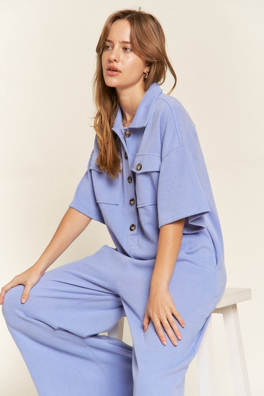 PLUS Jade by Jane Basic Collar Shirt Wide leg Jumpsuit