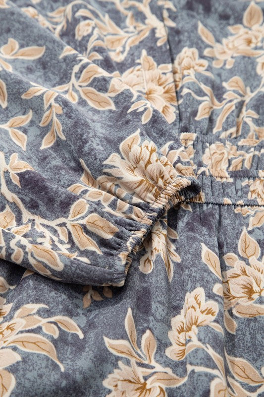 Floral Smocked High Waist Long Sleeve Dress