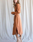 Jade by Jane Solid Button Down Belted Long Dress