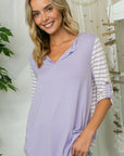 e Luna Striped Mix Split Neck Top