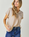 Davi & Dani V-Neck Dolman Sleeve Solid Basic Top