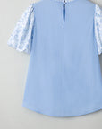 Floral Lace Patchwork Puff Sleeve Blouse