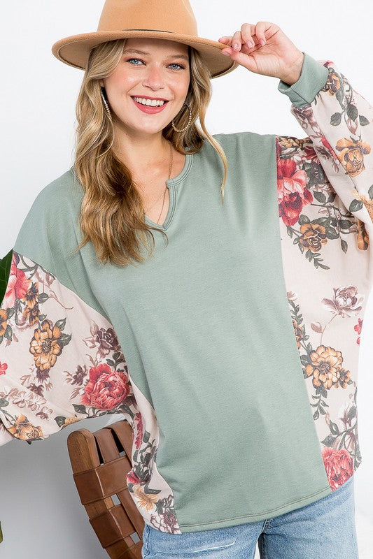 e Luna Floral Terry Mixed Boxy Top