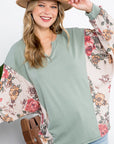 e Luna Floral Terry Mixed Boxy Top