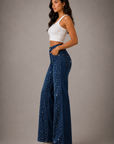 GJG Denim Celeste Rhinestone Wide-Leg Jeans — Dark Wash