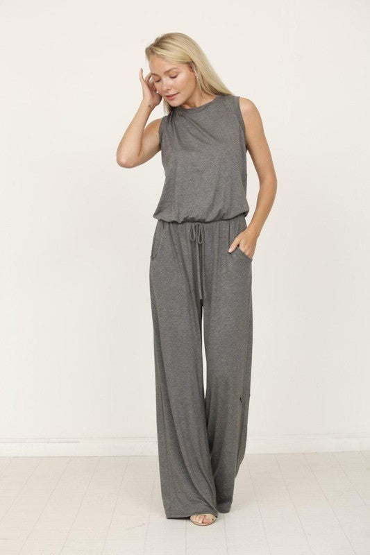 Plus Solid Draw String Pocket Jumpsuit