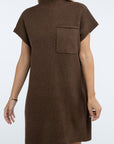 ZENANA Mock Neck Short Sleeve Sweater Dress with Pocket