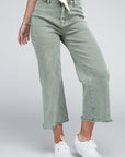 Zenana Acid Washed High Waist Frayed Hem Straight Pants