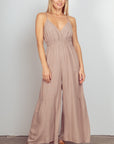 VERY J Sleeveless Ruched Wide Leg Jumpsuit