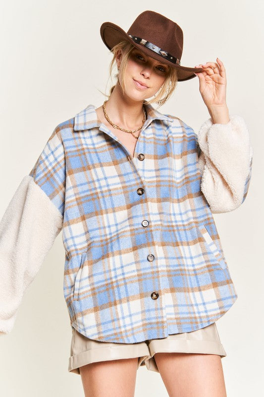 Jade By Jane Multi Plaid Fuzzy Sleeve Jacket