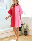 First Love Full Size Color Blocked Button Down Babydoll Dress