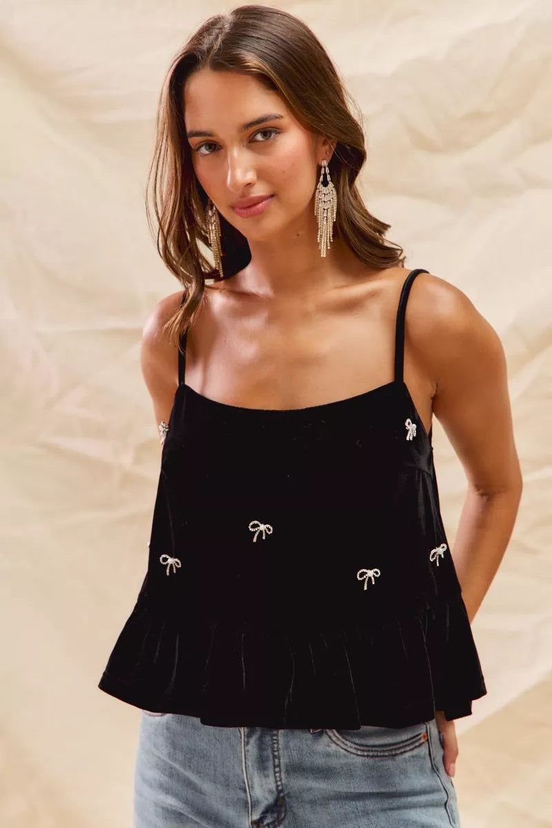 SO ME Holiday Velvet Ribbon Rhinestone Christmas Top