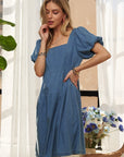 ADORA Square Neck Puff Sleeve Denim Dress