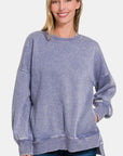 Zenana High-Low Acid Wash Fleece Sweatshirt