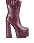 Bumpy Croc High Block Heeled Chunky Ankle Boots