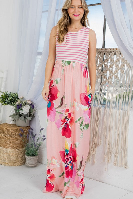 e Luna PLUS Floral Mix Tank Maxi Dress