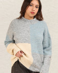 VERY J Color Block Mock Neck Drop Shoulder Sweater