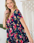 e Luna Allover Floral Print Babydoll Top