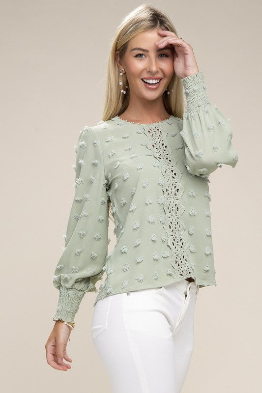 Swiss Dot Contrast Lace Blouse - Online Only