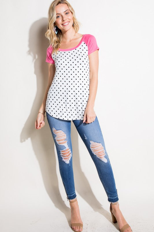 e Luna PLUS Polka Dot Mix Baseball Top