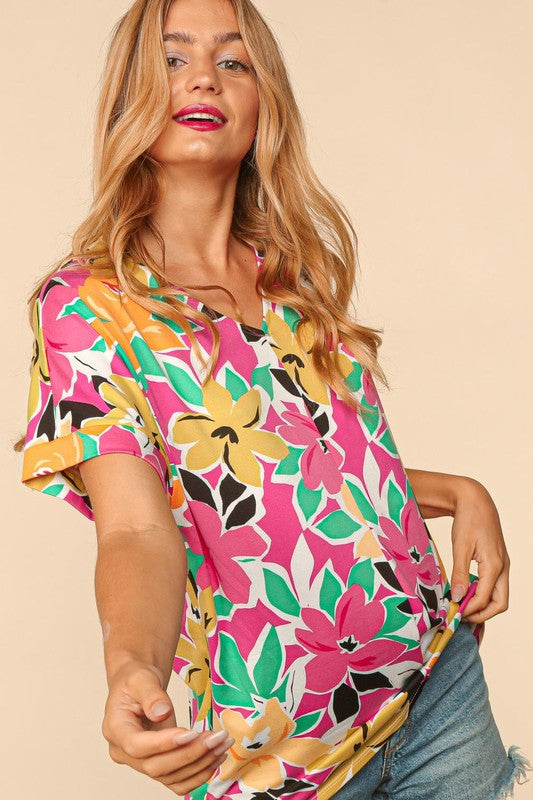 Haptics PLUS Floral Loose Fit Short Sleeve Top