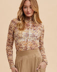 Annie Wear Floral Lettuce Hem Sheer Mesh Top