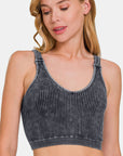 Zenana Washed Ribbed Cropped V-Neck Tank