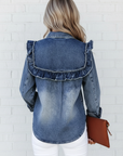 Denim Vintage Wash Ruffle Button-Down Shirt