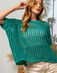 BiBi Hollowed Out Short Sleeve Knit Cover Up