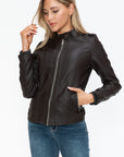 Snobbish PU Leather Biker Jacket with Side Zip Pockets