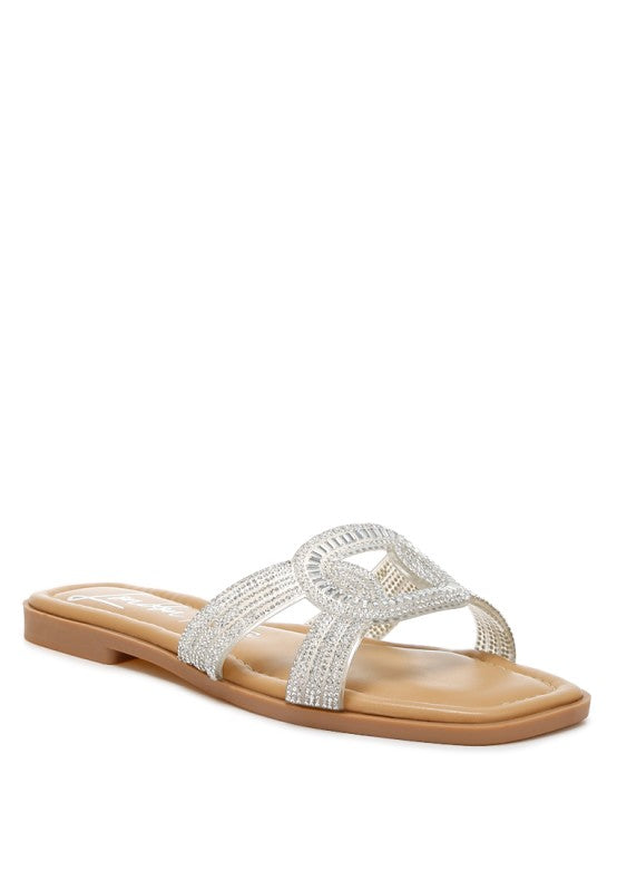 Minople Rhinestones Embellished Flat Sandals