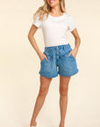 Haptics High Rise Button Fly Washed Denim Shorts