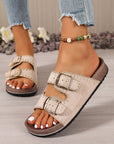 Leah Buckle Faux Suede Slippers