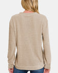 Zenana Chenille Waffle Round Neck Sweater