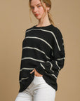 Umgee Wool Blend Striped Round Neck Sweater