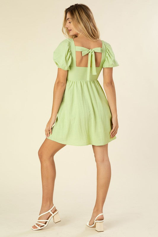 Lilou Tie Back Dress with Puff Sleeves