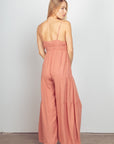 VERY J Sleeveless Ruched Wide Leg Jumpsuit