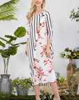 Celeste Full Size Floral Striped Contrast Midi-Dress with Pockets