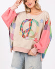 SAGE + FIG Full Size Contrast Peace Patch Dropped Shoulder Sweatshirt