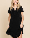 Culture Code Full Size Notched Short Sleeve Dress