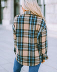 Women Plaid Block Buttoned Shirt with Pockets