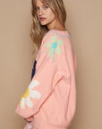 POL V-Neck Long Sleeve Flower Fringe Sweater