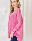 Zenana Oversized Washed Waffle Long Sleeve Top