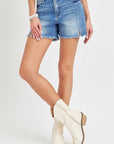 RISEN Front Slit Raw Hem Denim Shorts