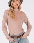 SAGE + FIG Glitter Mock Neck Lettuce Hem Long Sleeve Top