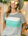 e Luna Striped Solid Color Blocked Top