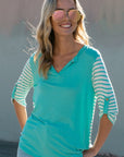 e Luna Striped Mix Split Neck Top