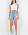 American Bazi High Waist Fringed Hem Denim Shorts